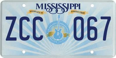 MS license plate ZCC067