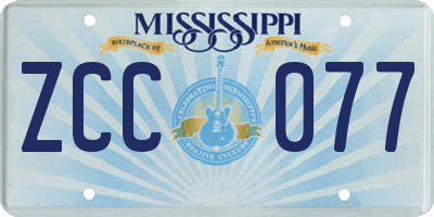 MS license plate ZCC077