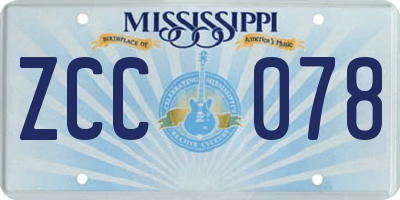 MS license plate ZCC078
