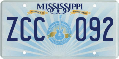 MS license plate ZCC092