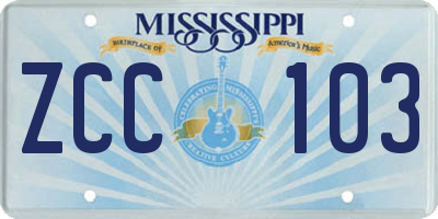 MS license plate ZCC103