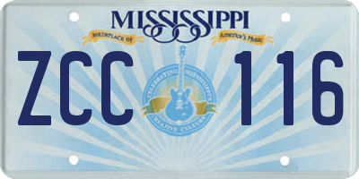 MS license plate ZCC116