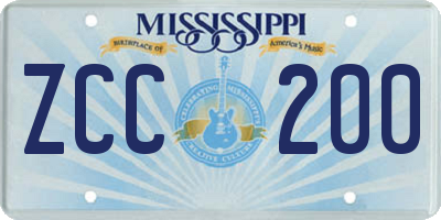 MS license plate ZCC200