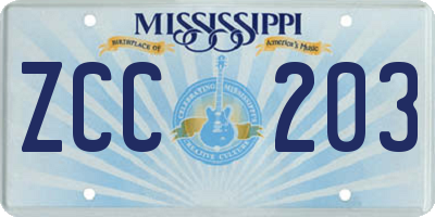 MS license plate ZCC203