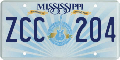 MS license plate ZCC204