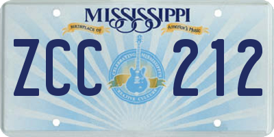 MS license plate ZCC212