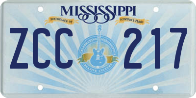 MS license plate ZCC217