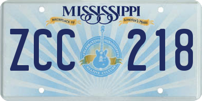 MS license plate ZCC218