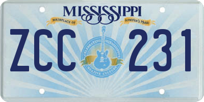 MS license plate ZCC231