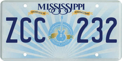 MS license plate ZCC232