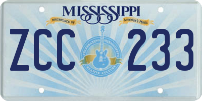 MS license plate ZCC233