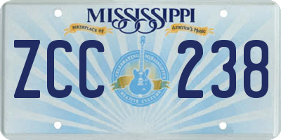 MS license plate ZCC238