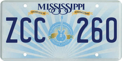 MS license plate ZCC260