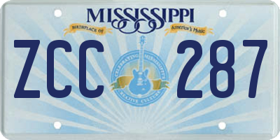 MS license plate ZCC287