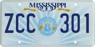 MS license plate ZCC301