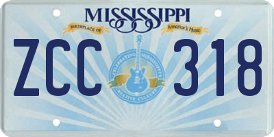 MS license plate ZCC318