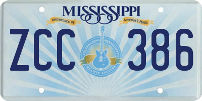 MS license plate ZCC386