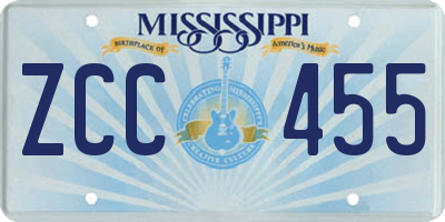 MS license plate ZCC455