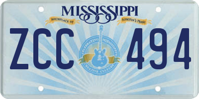MS license plate ZCC494