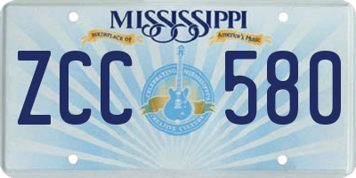 MS license plate ZCC580