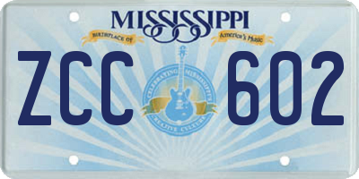 MS license plate ZCC602