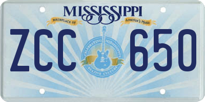 MS license plate ZCC650