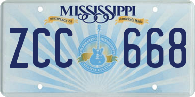 MS license plate ZCC668