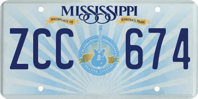 MS license plate ZCC674