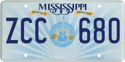 MS license plate ZCC680