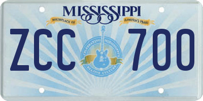 MS license plate ZCC700
