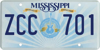 MS license plate ZCC701