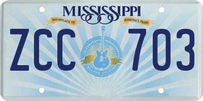 MS license plate ZCC703