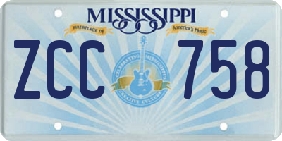 MS license plate ZCC758