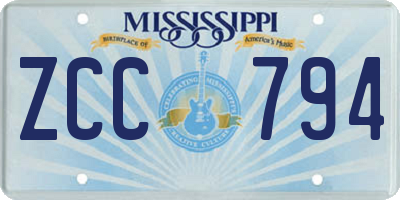 MS license plate ZCC794