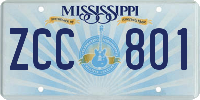 MS license plate ZCC801