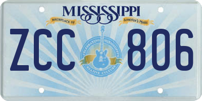 MS license plate ZCC806
