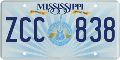 MS license plate ZCC838