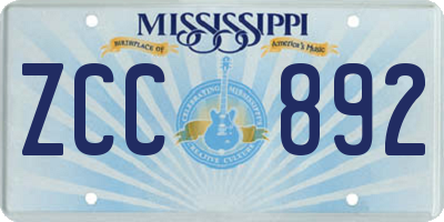 MS license plate ZCC892