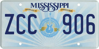 MS license plate ZCC906