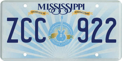 MS license plate ZCC922
