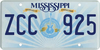 MS license plate ZCC925