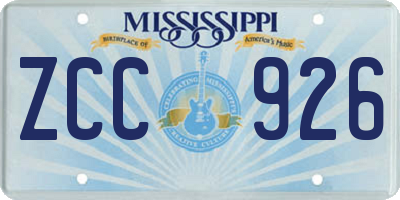 MS license plate ZCC926