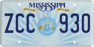 MS license plate ZCC930