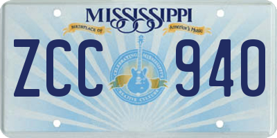MS license plate ZCC940