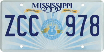 MS license plate ZCC978