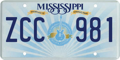 MS license plate ZCC981