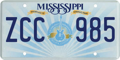 MS license plate ZCC985