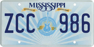 MS license plate ZCC986