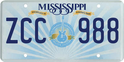 MS license plate ZCC988