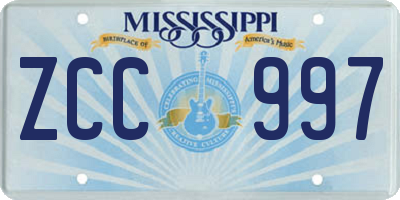 MS license plate ZCC997